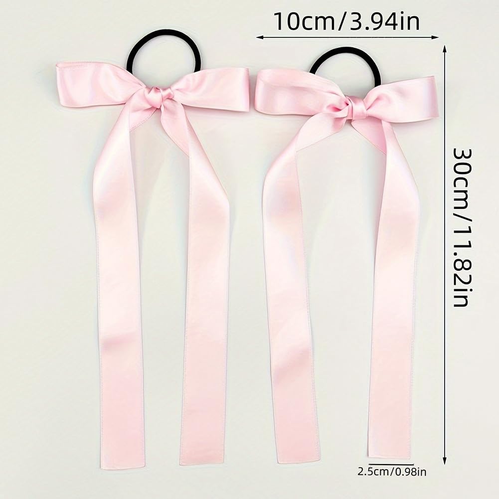 16 Pcs Ribbon Bow Hair Ties Long Tail Hair Bows Hair Elastics with Bows Bowknot Ponytail Holder Hair Bow Bands Ropes Cheerleader Hair Accessories for Women Girls Pink - Image 3