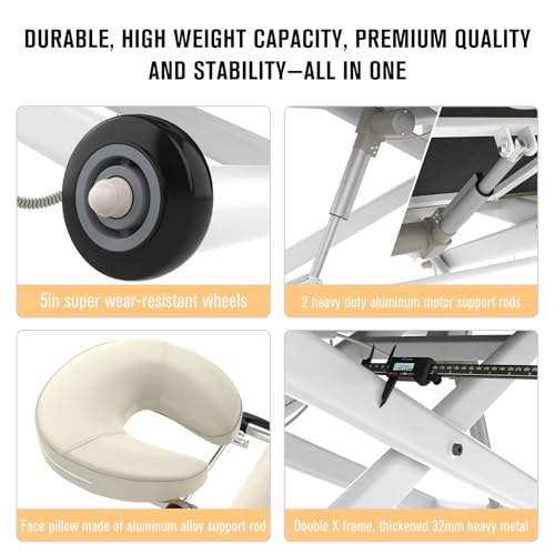 Image of Dolonm Electric Massage Table, Heavy Duty Electric Lift and Electric Backrest 2 Motor Adjustable for Treatment /Medical Spa /Facial Bed /Beauty Bed /Massage Beds and More - 31.2 Wide x 75 Long, White