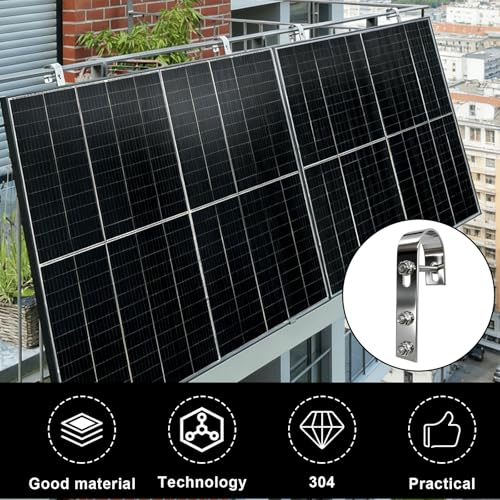 Balkonkraftwerk Befestigung Haken 4 Stück, Halterung Balkonkraftwerk Haken aus 304 Edelstahl, PV Modul Halterung für Solarpanel Balkon, Geländer, Flachdach, Silber