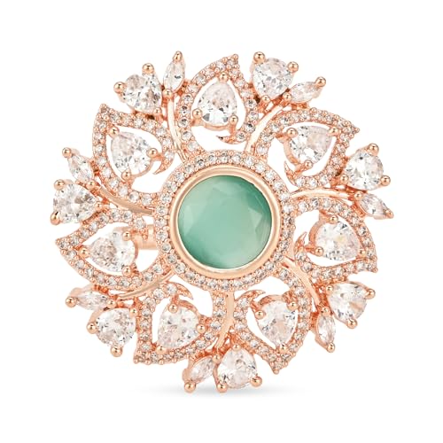 Image of I Jewels Rose Gold Plated Valentines Special Stylish Fashionable Design Floral CZ American Diamond Adjustable Finger Rings For Women & Girls (FL241)