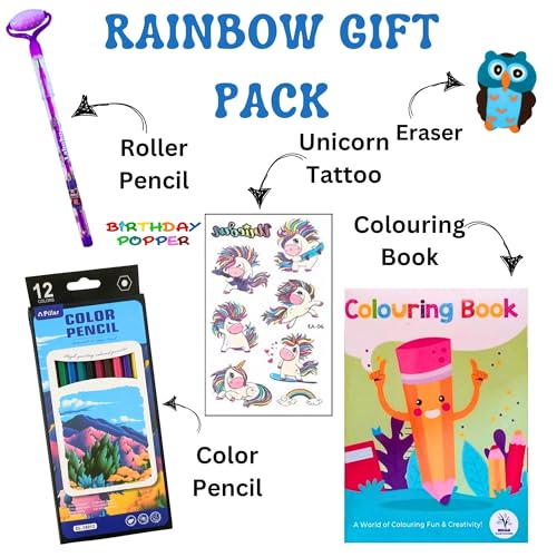 Image of Birthday Popper Rainbow Gift Pack as Birthday Return Gifts | Curated Unicorn Theme Premium Party Favor Combo Set for Colorful & Exciting Celebrations
