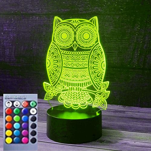 Lámpara de Mesa Búho Ilusión 3D Luz Nocturna 16 Colores miniatura 1