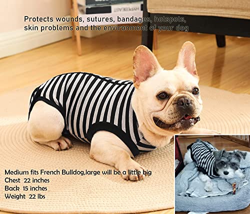 Image of Dog Recovery Suit,Surgery Female Male Dog Shirt,Spay,Neuter Recovery Clothes,Zipper Closure Cotton Striped Wounds Protect Suit,Black Striped XS
