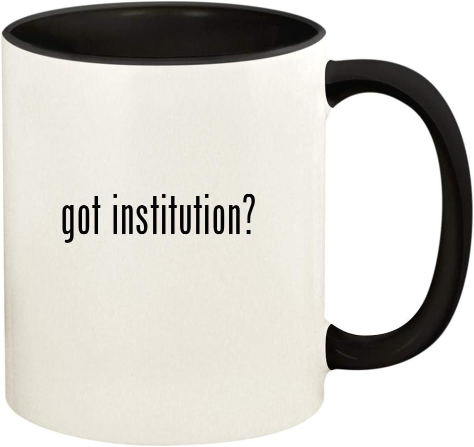 got institution? - 11oz Ceramic Colored Handle and Inside Coffee Mug Cup, Black