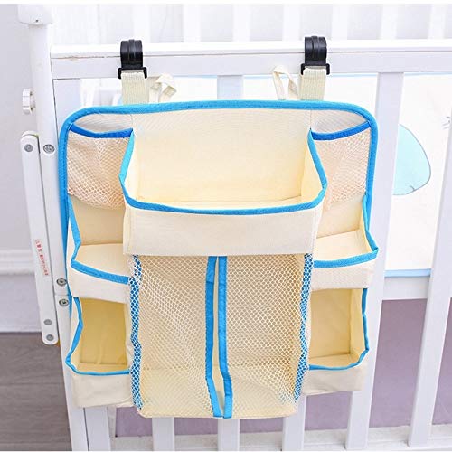 Bolsa multifuncional para colgar en la cama, organizador de juguetes, almacenamiento de pañales, bolsillos para cuna, cama, red dispensadora de hilo para cama (color: blanco)