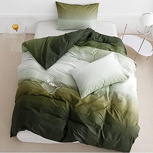 Wellboo Army Green Gradient Comforter Sets Queen Solid White and Green Bedding Comforters Cotton Modern Green White Gradient Soft Quilts Simple Style Farmhouse Abstract Art Watercolor Comforters Warm