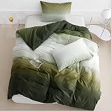 Wellboo Army Green Gradient Comforter Sets Queen Solid White and Green Bedding Comforters Cotton Mod