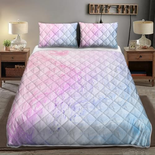 ARIGHTEX Light Marble Quilt Set Full Colorful Kids Girls Rainbow Bedding Sets, Warm Plush Glitter Bed Set 1 Comforter and 2 Pillow Shams
