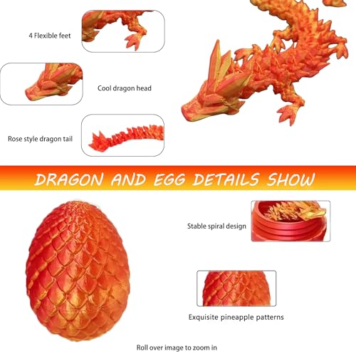 Dragon Eggs with Dragon Inside, 3D Printed Surprise Funny Gifts for Kids, Articulated Dragon Fidget Toys for Adults, Ideal Easter Basket Stuffers, Unique 3D Dragon Collectibles (Laser Red)