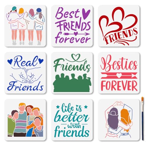 MAYJOYDIY 9Pcs Best Friends Forever Stencil 5.9×5.9inch Group Photo Real Friends Painting Stencils...