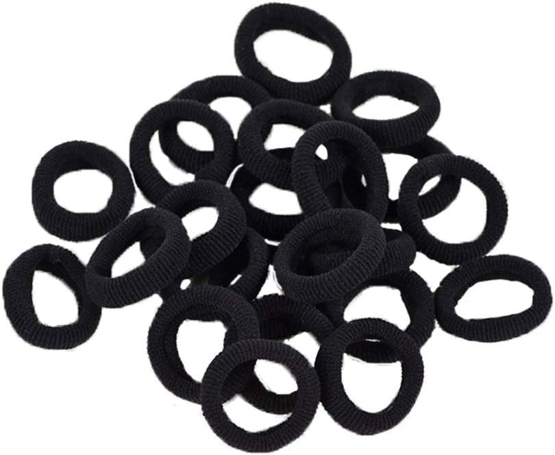 Seamless 1inch in Diameter Elastic Cotton Stretch Hair Ties Bands for Toddler Baby Girl Women Very Thin & Fine Hair,Small Size Rubber Band Ponytail Holders/100pcs/Black