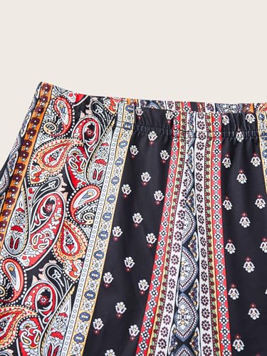 Women's Boho Print Flare Pants High Elastic Waist Stretchy Vacation Trousers3