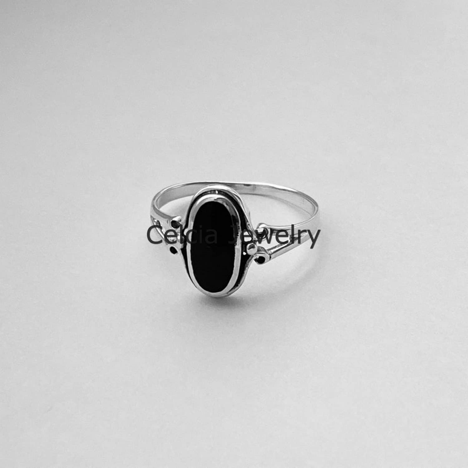 Anello ovale di onice nera anello da donna in vero argento sterling, anello di dichiarazione cool, anello bohémien Boho, regali per i migliori amici per la festa della mamma bella (nero-onice)