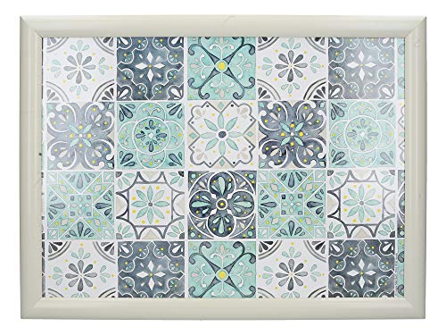 Creative Tops Cushioned Lap Tray / Lap Tray with Cushion and 'Green Tile' Design, White / Turquoise, 44 x 34 cm