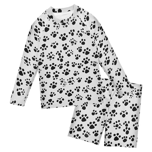 Cat Paw Print Boys Rash Guard Swimsuits Set for Boys Long Sleeve Swim Shirts Bathing Suits with Trunks B0402835