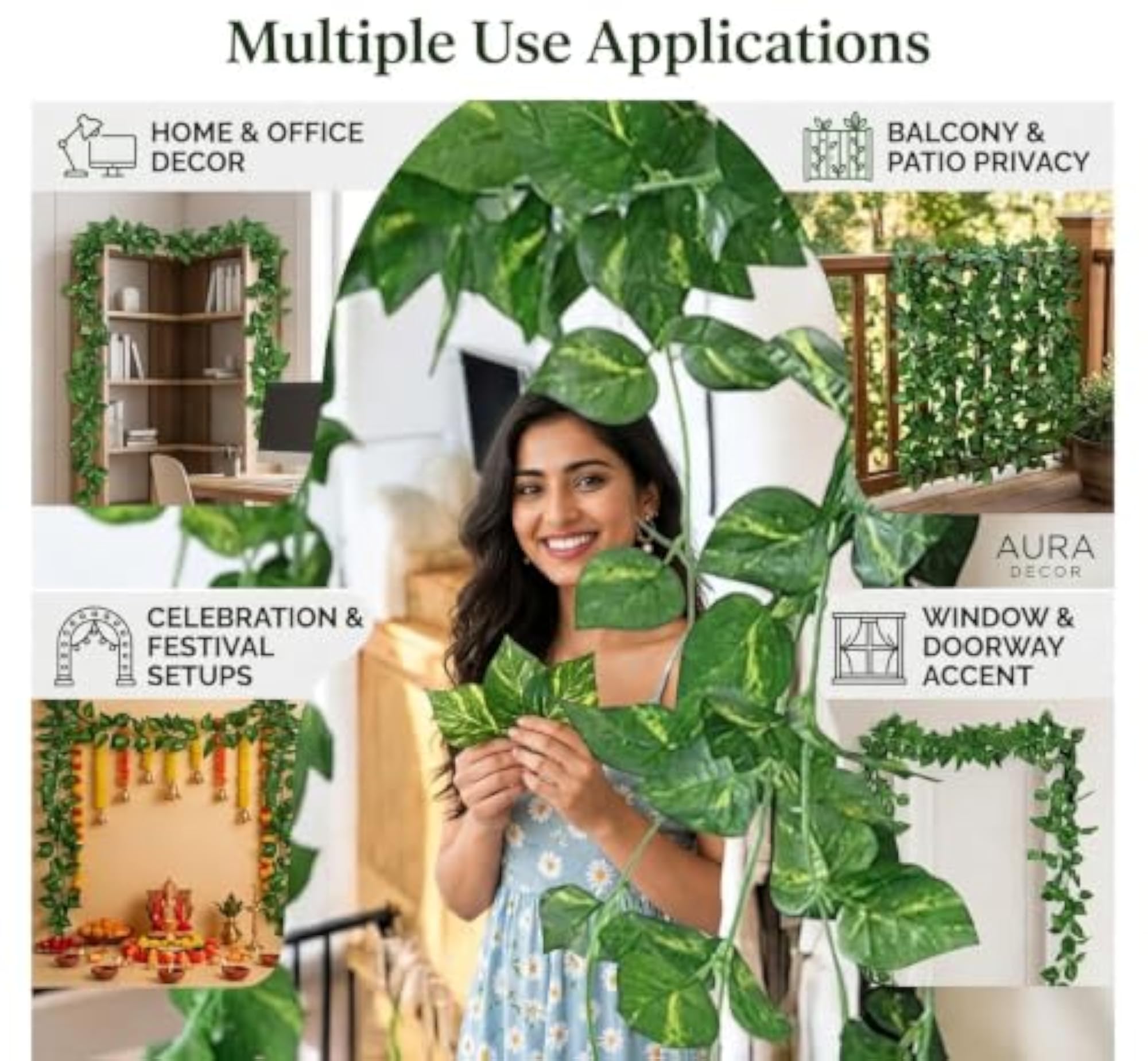 Artificial Money Plant for Home Decor - 3 Pcs 7.2 Ft Long