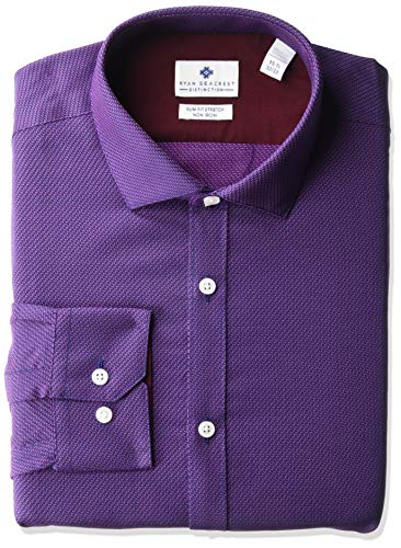 Ryan Seacrest Distinction Men's Button Up, Dark Red Dobby, 16.5 32/33
