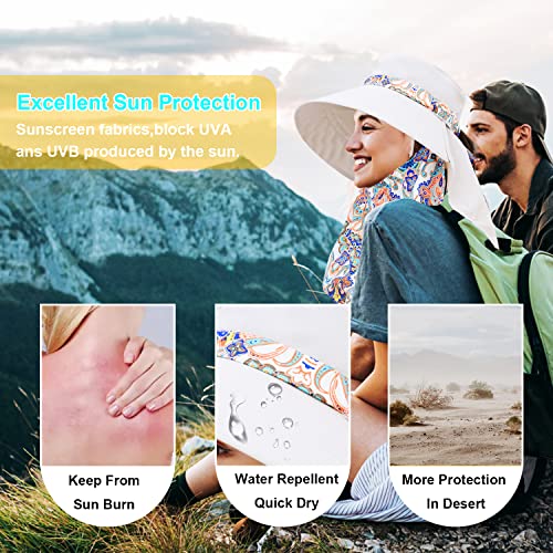 Image of Women Wide Brim Face Mask Sun Hat Detachable Neck Face Flap Ponytail UV Protection Visor Hat Garden Fishing Hiking