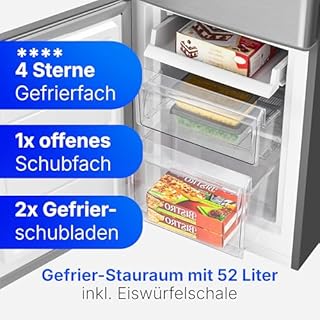 Bomann, Réfrigérateur et Congélateur 173L Inox KG7359 - Réfrigérateur 121L, Congélateur 52L, Éclairage LED, Contrôle Température, Alarme Ouverture, Économie Énergie, Dimensions 142,5x49,5x56 cm