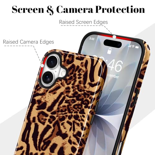 Image of Magnetic for iPhone 17 Case for Women Men, Brown Leopard | Cute Cheetah Pattern Design [Compatible with MagSafe] 2-Layer Hybrid Shockproof Glossy Protective Cover