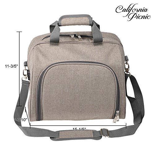 Picnic Basket Tote | Picnic Shoulder Bag Set | Stylish All-in-One Portable Picnic Bag for 4 with Complete Cutlery Set | Salt/Pepper Shakers | Cheese Board | Cooler Bag for Camping | Insulated Tote Bag - Thumbnail 5