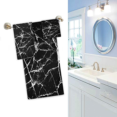 Naanle Chic Abstract Black Marble Print Soft Luxury Decorative Set Of 3 Towels, 1 Bath Towel+1 Hand Towel+1 Washcloth, Multipurpose For Bathroom, Hotel, Gym, Spa And Beach #TOP2