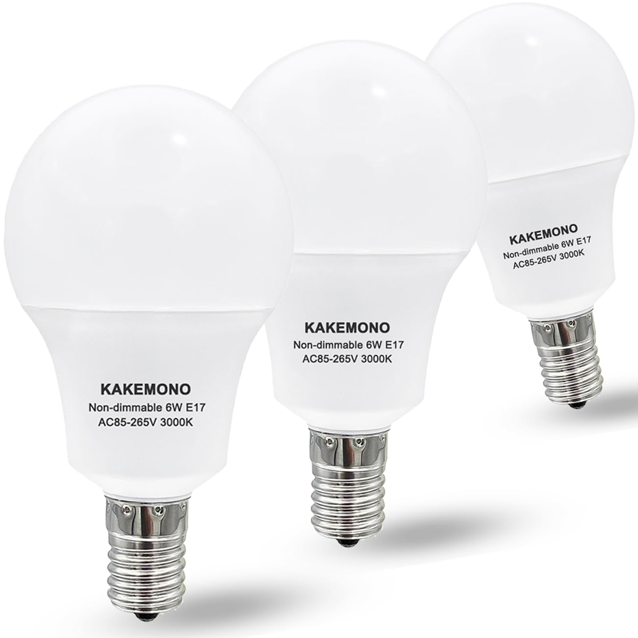 KAKEMONO E17 Intermediate Base 6W LED Bulbs, 60watts Halogen Equivalent, Non-Dimmable R14 Ceiling Fan Light Bulbs, Warm White 3000K,Pack of 3