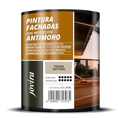 JOVIRA PINTURAS PINTURA FACHADAS ANTIMOHO. Repelente al agua, impermeable y anti fisuras. (750 Mililitros, Piedra Natural)