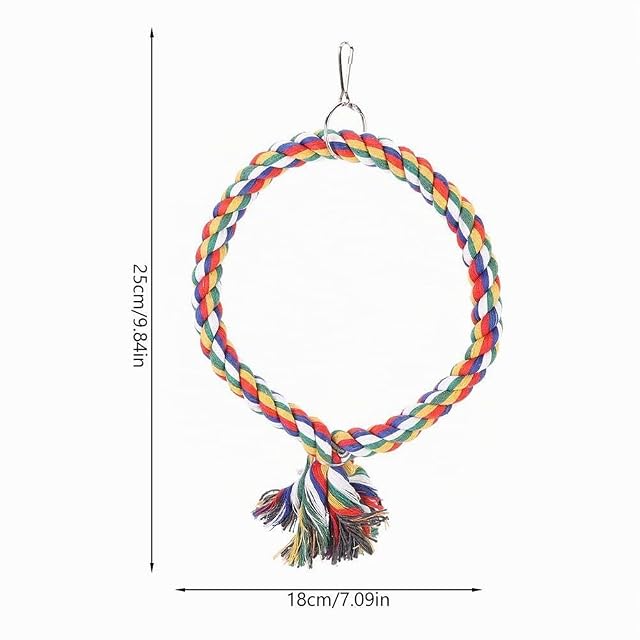 Foto 5 de 8 de Columpio de Cuerda para Pájaros, Percha Circular de Algodón Multicolor, Juguete para Masticar y Escalar