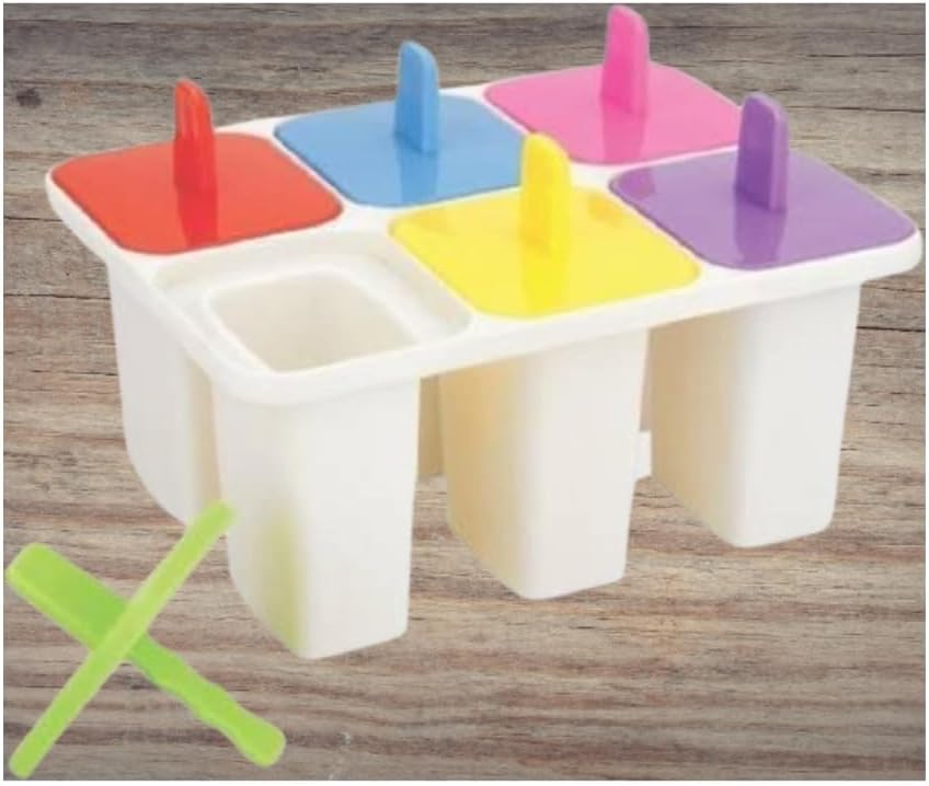 Plastic Kulfi Maker Moulds Reusable Ice Cream Popsicle Mould Set Food Grade BPA Free Freezer Safe Easy Release Design for Homemade Kulfi Ice Cream and Frozen Treats (platic ice Candy 6 Cups)