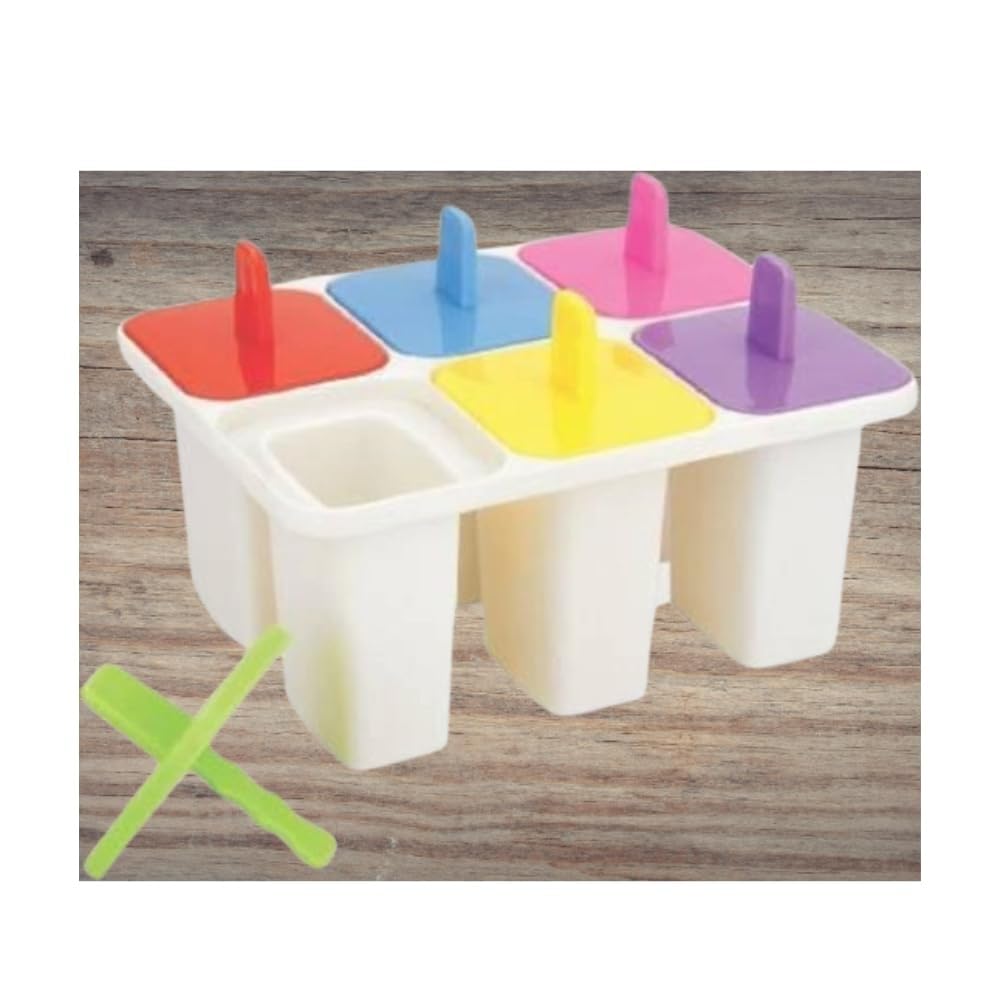 Plastic Kulfi Maker Moulds Reusable Ice Cream Popsicle Mould Set Food Grade BPA Free Freezer Safe Easy Release Design for Homemade Kulfi Ice Cream and Frozen Treats (platic ice Candy 6 Cups)