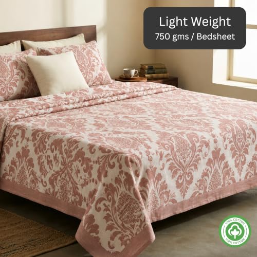 Image of LITO LINEN AND TOWEL Single Bed Solapur Chaddar 100% Cotton Blanket - Reversible Handloom Bedspread for Winter & All Seasons, Soft Breathable Cotton Bedsheet /Blanket - Rust Rose, 60 inchx90 inch
