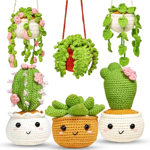 ASTNIC Crochet Kit for Beginners 6Pcs Hanging Potted Plants Crochet Starter Kit