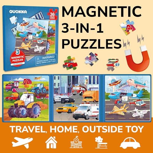 Image of Magnetic Puzzles for Toddlers 3-5 - Kids Travel Toys for Boys and Girls | 36 Pieces Sudoku Toddler Puzzles Ages 2-4 - Learning Transport Travel Game for Kids Ages 4-6 - Car Airplane Road Trip Games