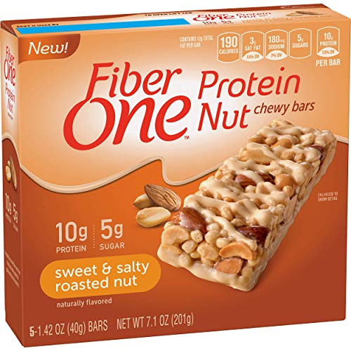 Fiber One Snacks Sweet & Salty Roasted Protein Nut Chewy Bars Wrappers, 5 Count (Pack of 8)