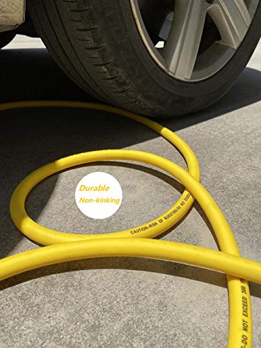 SANFU Hybrid PVC/Rubber Lead-in Air Hose 3/8”ID x 10ft, 300PSI Durable, Lightweight, with 1/4” Immovable Industrial Quick Brass Coupler and Plug, Bend Restrictors, Yellow(10\')