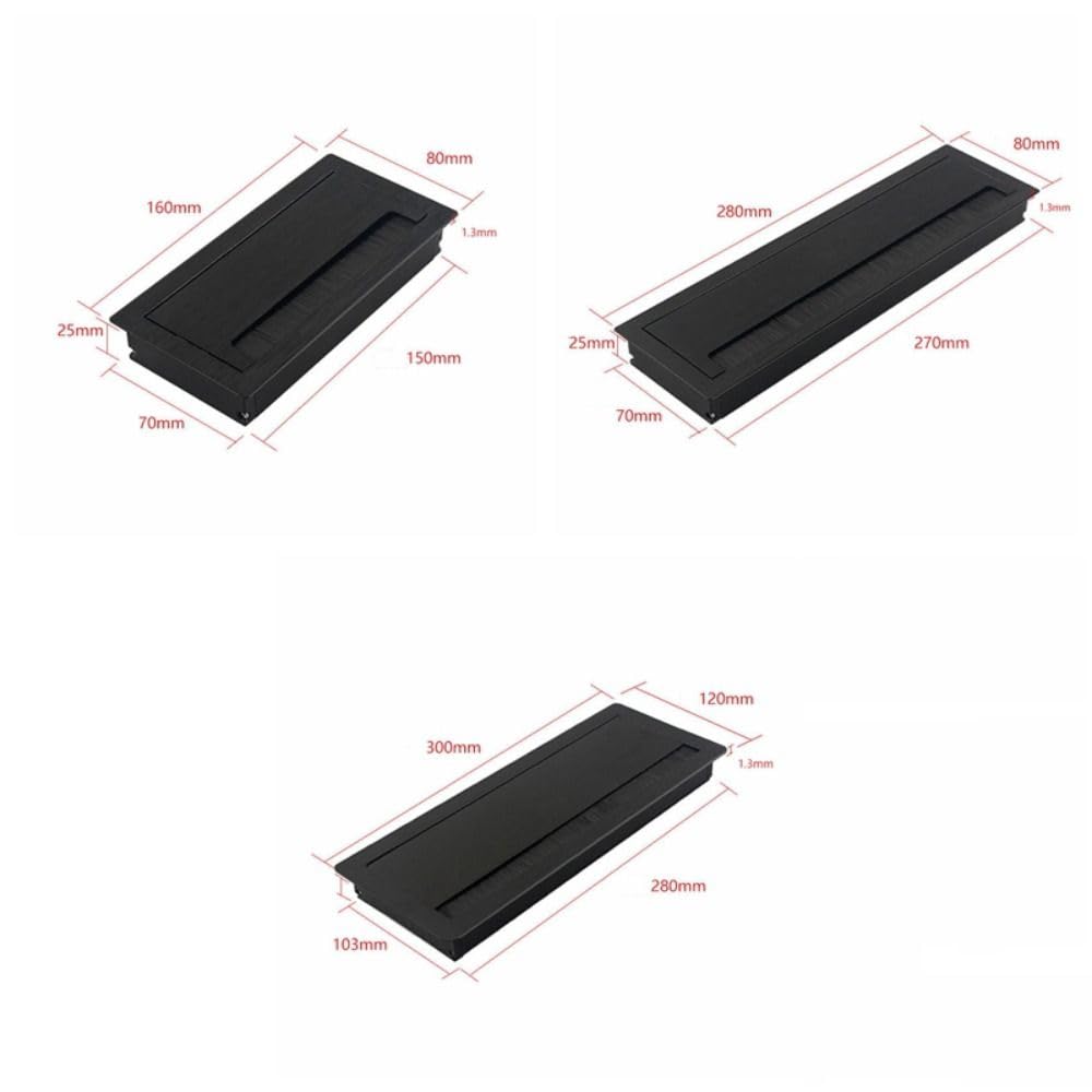 Kabeldurchführung Flip Cover Konferenztisch Threading Box mit Pinsel Square Büro Schreibtisch Verdrahtung Aluminiumlegierung Drahtloch(Silver-30cm-)