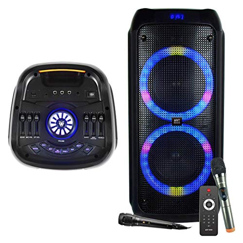 Image of Ant Audio Rock 750 Portable Party Karaoke Bluetooth Speaker with FM Radio, Micro SD Card, USB, LED Lights Comes with 8inch(20cm) Dual Subwoofer - 75 watt