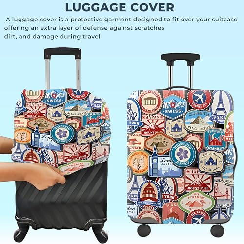 Image of Kraptick Printed Luggage Cover - Suitcase Cover with Double Opening Design,Travel Suitcase Cover for Protection, Protective Elastic Trolley Cover,Travel Bag Cover with Round Printed Design(26-28 Inch)