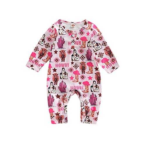 Image of SHUING Baby Boy Girl Western Clothes Romper Short Sleeve Bodysuit Cow Print Jumpsuit Playsuit Ribbed Jumpsuit Summer Outfit