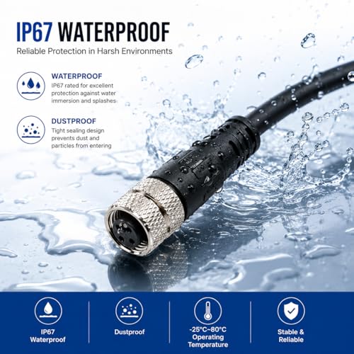 Conector M8 hembra con cable ignífugo de 2m para entornos con humedad 5