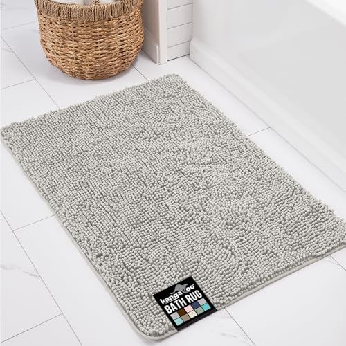 KANGAROO Bathroom Rugs, Chenille Soft Absorbent Bath Rug, Shaggy Shower Mat, Quick Dry Machine Wash Bathmat, Plush Carpet Mats for Tub, Bathtub and Room Home Decor Accessories, 30x20, Light Blue