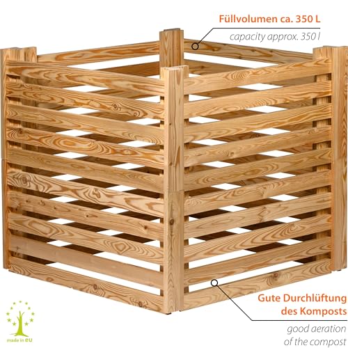 dobar® Green Label Praktischer Komposter Semi | Kompostbehälter aus Lärchenholz | Gartenkomposter mit 350 Liter Fassungsvermögen | 76 x 76 x 73 cm | Natur