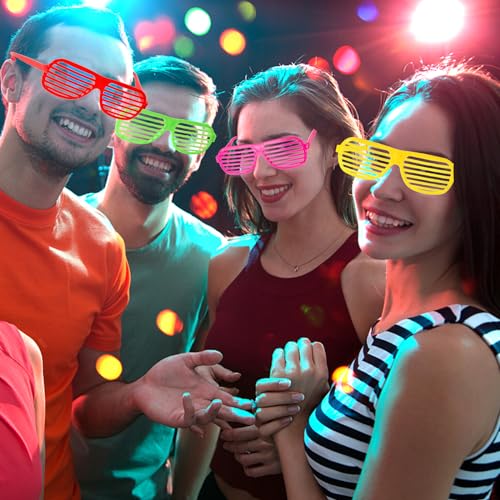 72 Pack Plastic Shutter Glasses Bulk,80's Style Slotted Shutter Shade Sunglasses Neon Party Glasses Eyewear Party Props for Party Favours,Novelty Fancy Dress Costume,Assorted Colors4