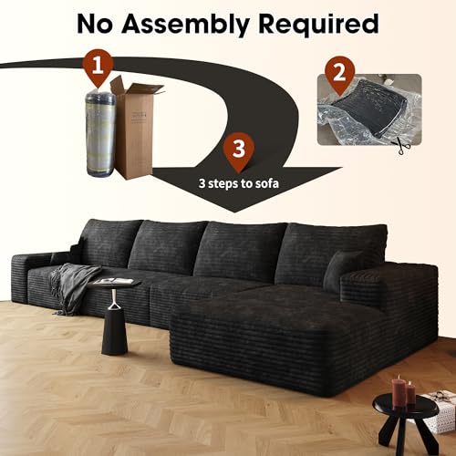 Image of 96 inch Sectional Couches for Living Room Cloud Couch Sofa with L-Shape Upholstered Boneless Couchs Modern Modular Sectional Couch with Chaise