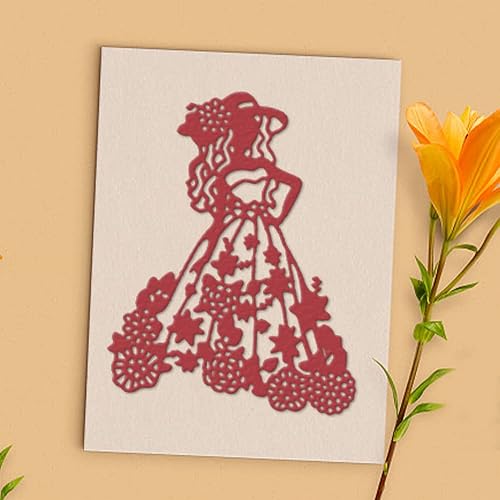 Miniatura 5 de Vestido de niña de metal para mujer, troqueles de corte para hacer tarjetas, vestidos de princesa de flores, troquelados, vestido formal, plantillas