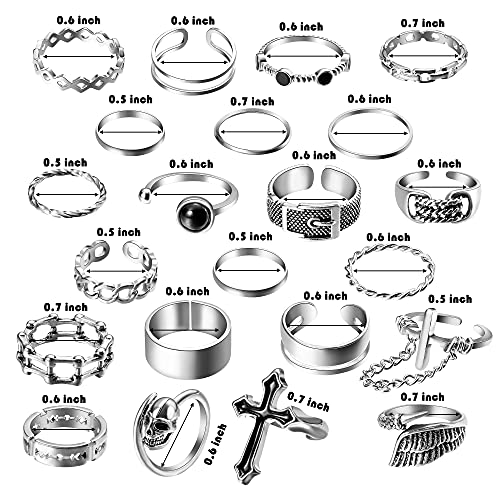 PANTIDE Vintage Punk Rings Set Gothic Knuckle Midi Rings Adjustable Alloy Chain Belt Cross Stackable Finger Half Open Rings Fashion Joint Jewelry for Women Men (Silver) 22Pcs2