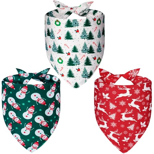 Agroon Christmas Dog Bandanas XLarge 3PCS 6 Pattern Holiday Scarf for Boy and Girl Triangle Reversible Bibs Breed for Puppy Pets