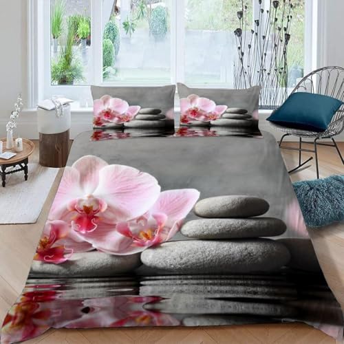 Housse de couette 240x220 douce microfier parure lit cerisier rose - 2