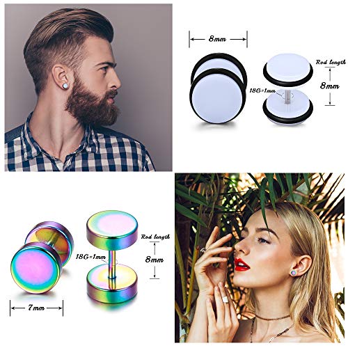 sailimue 15 Pairs Mens Stud Earrings Set Stainless Steel Ear Piercing Faux Cheater Illusion Plugs Tunnel Flat Back Stud Earrings Fake Gauges Earrings for Men Women2